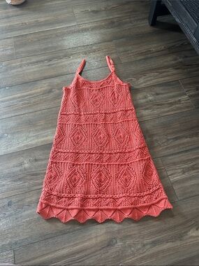 Source Unknown Coral Crochet Mini Dress